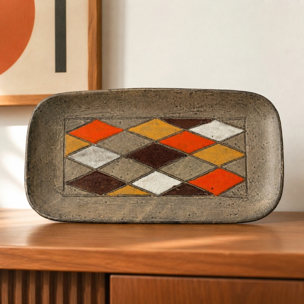 Bitossi Harlequin Rectangular Tray Platter Raymor Italy Aldo Londi 3535